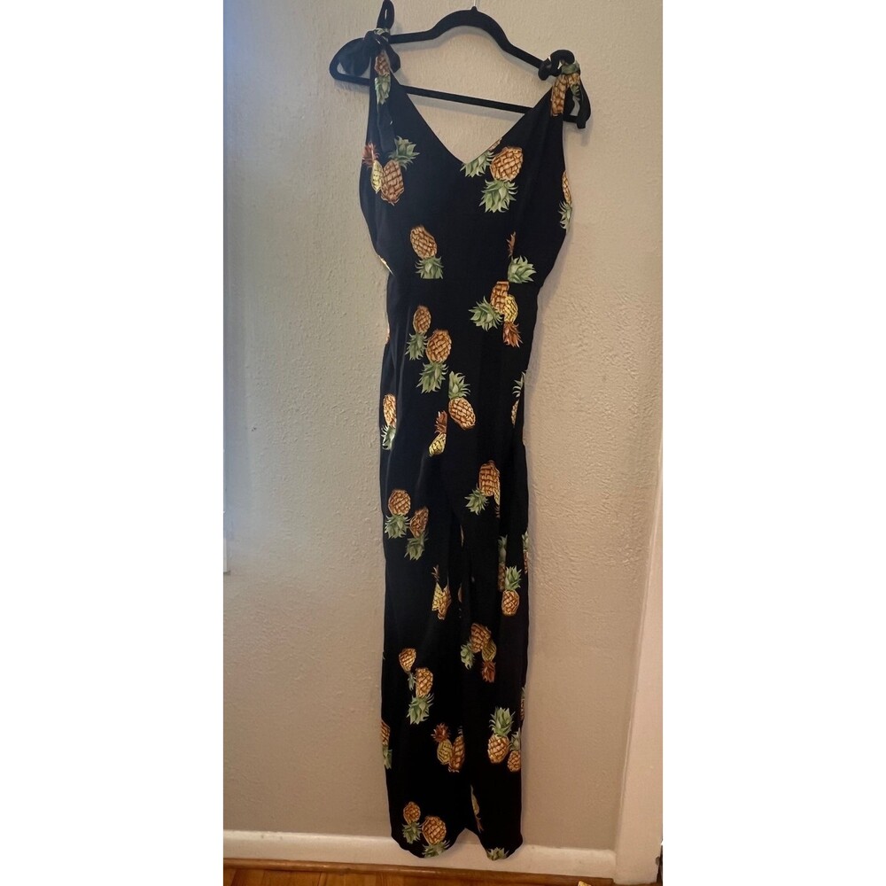 Shop17 Black Jumpsuit With pineapples throughout Size Large 100% Rayon